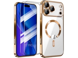 Capa Protetora - Booling - Iphone 17 Pro - Círculo Magnético Dourado - 2 Películas De Vidro Temperado - Resistente A Impactos