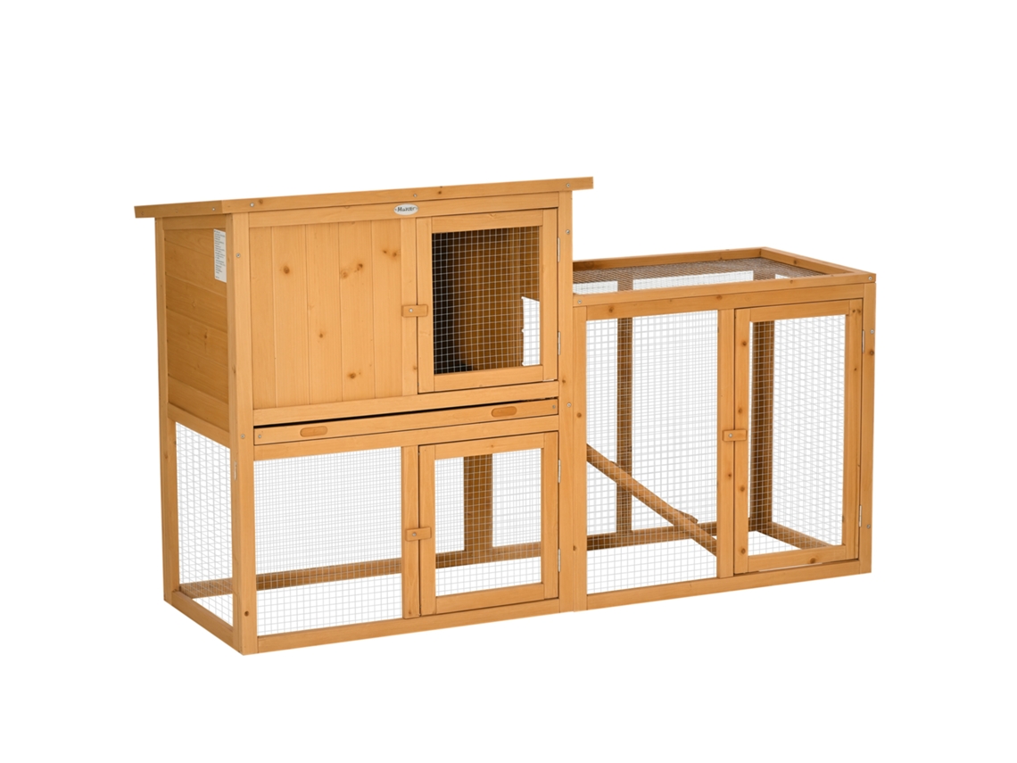 Cabana para animais com recinto externo, bandeja removível, resistente às intempéries, 141x60x86cm, marrom | S/MARCA
