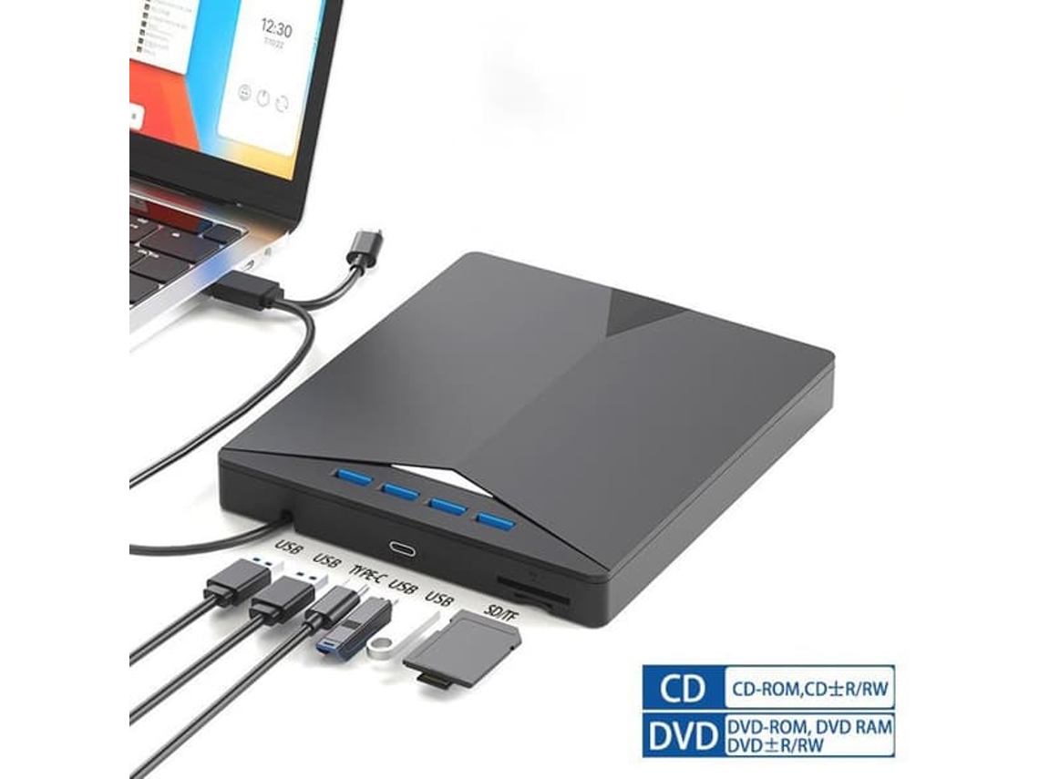 leitor E Gravador Externo De Dvd/cd Rom Preto, Com Leitor De Cartão Sd/tf E Usb Para Windows 7/8/10/vista/xp/mac Os Slowmoose