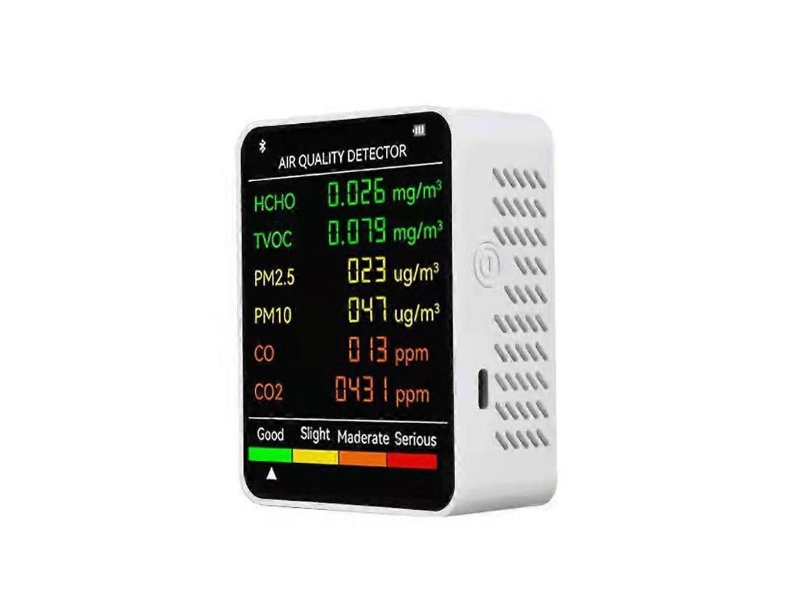 Lurelia Medidor De Qualidade Do Ar 6 Em 1 Pm2,5/pm10/hcho/tvoc/co2, Temperatura/humidade, Sensor Ndir, Com Visor Lcd, Bateria 1200 Mah Usb, Laranja