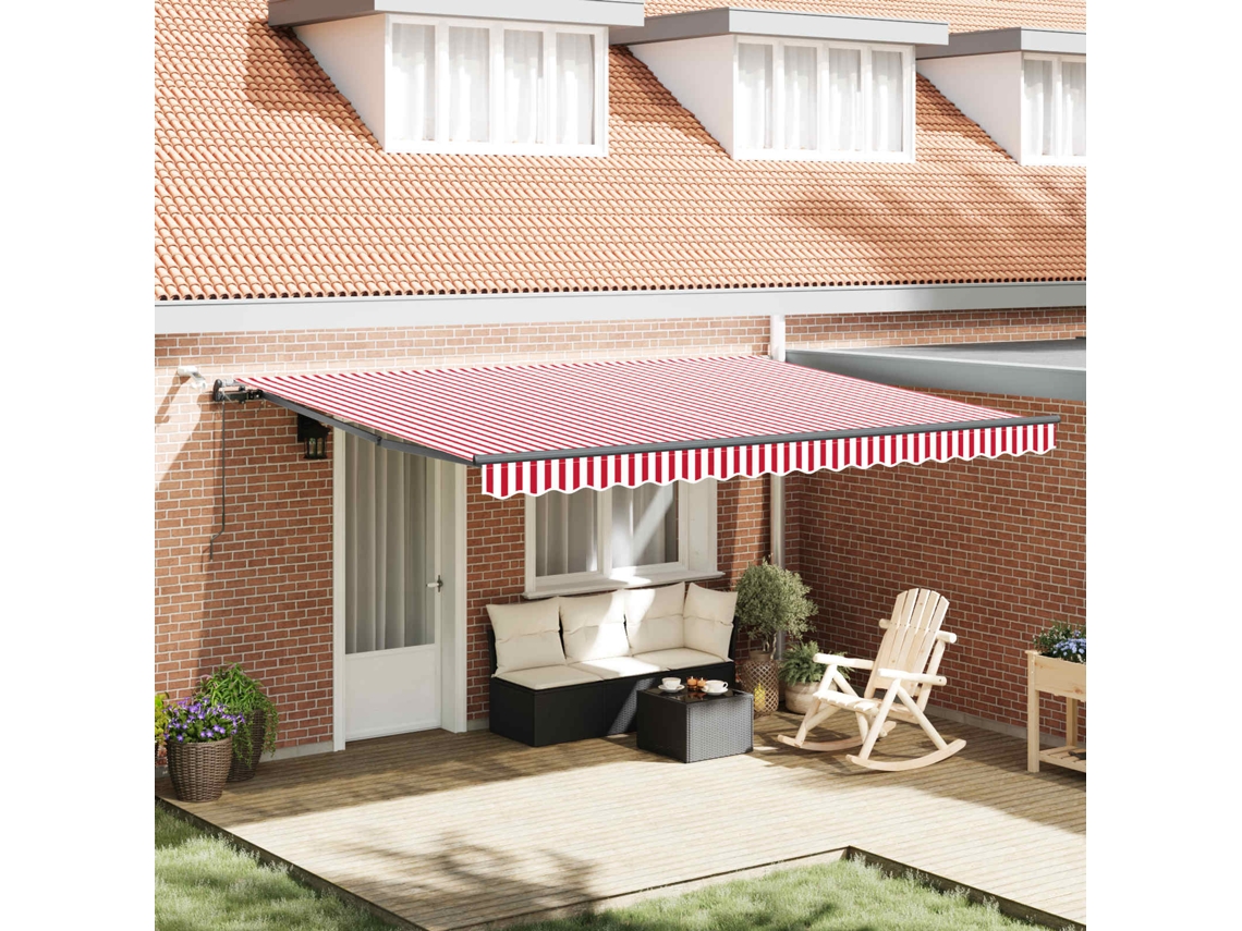 Vidaxl Toldo Retrátil Vermelho E Branco 450 × 300 Cm Poliéster