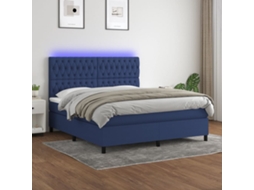 Vidaxl Cama Box Spring C/ Colchão E Led 160x200 Cm Tecido Azul