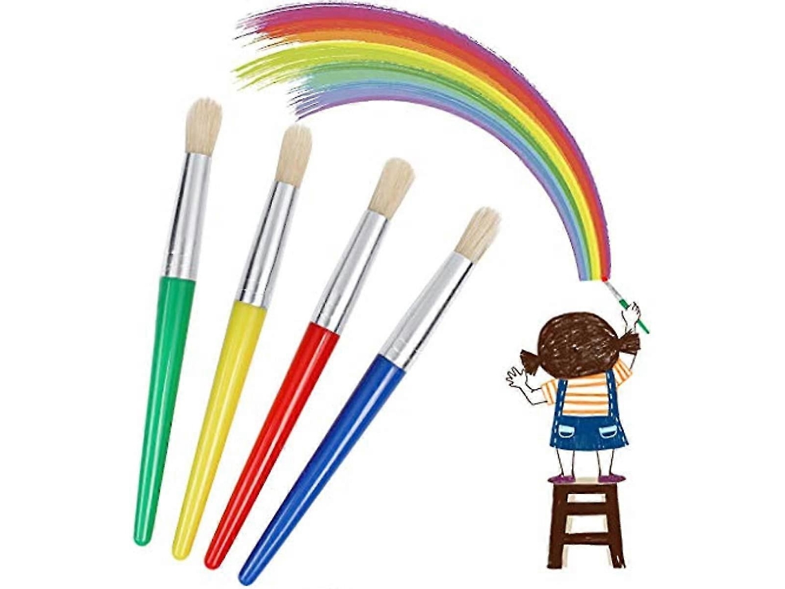 Conjunto De 4 Pincéis Para Crianças Com Cabo De Plástico E Cerdas De Porco De Ponta Plana Para Pintura À Água, Óleo, Acrílico E Diy