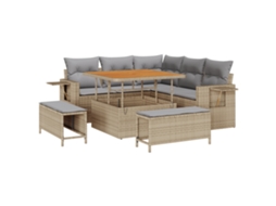 Conjunto 8 De Sofá De Jardim Com Almofadas Vidaxl Bege Vime Acácia