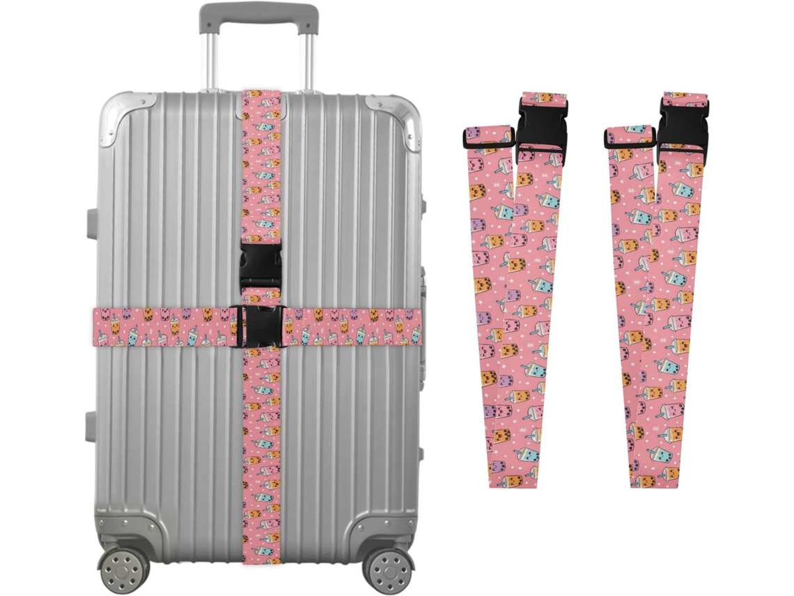 Conjunto De 2 Cintas Bagagem Com Estampa Chá Bolhas Para Malas, Cintas De Viagem, Acessórios Para Cintos, Conector De
