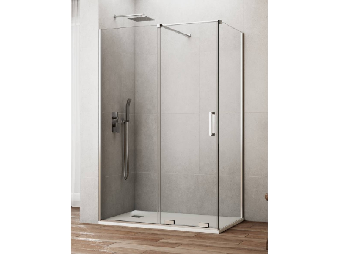 Cabine De Duche Cirene (kenna) 1+1 Com Painel Lateral Fixo 150x75 Cm Cromo Barra Perpendicular