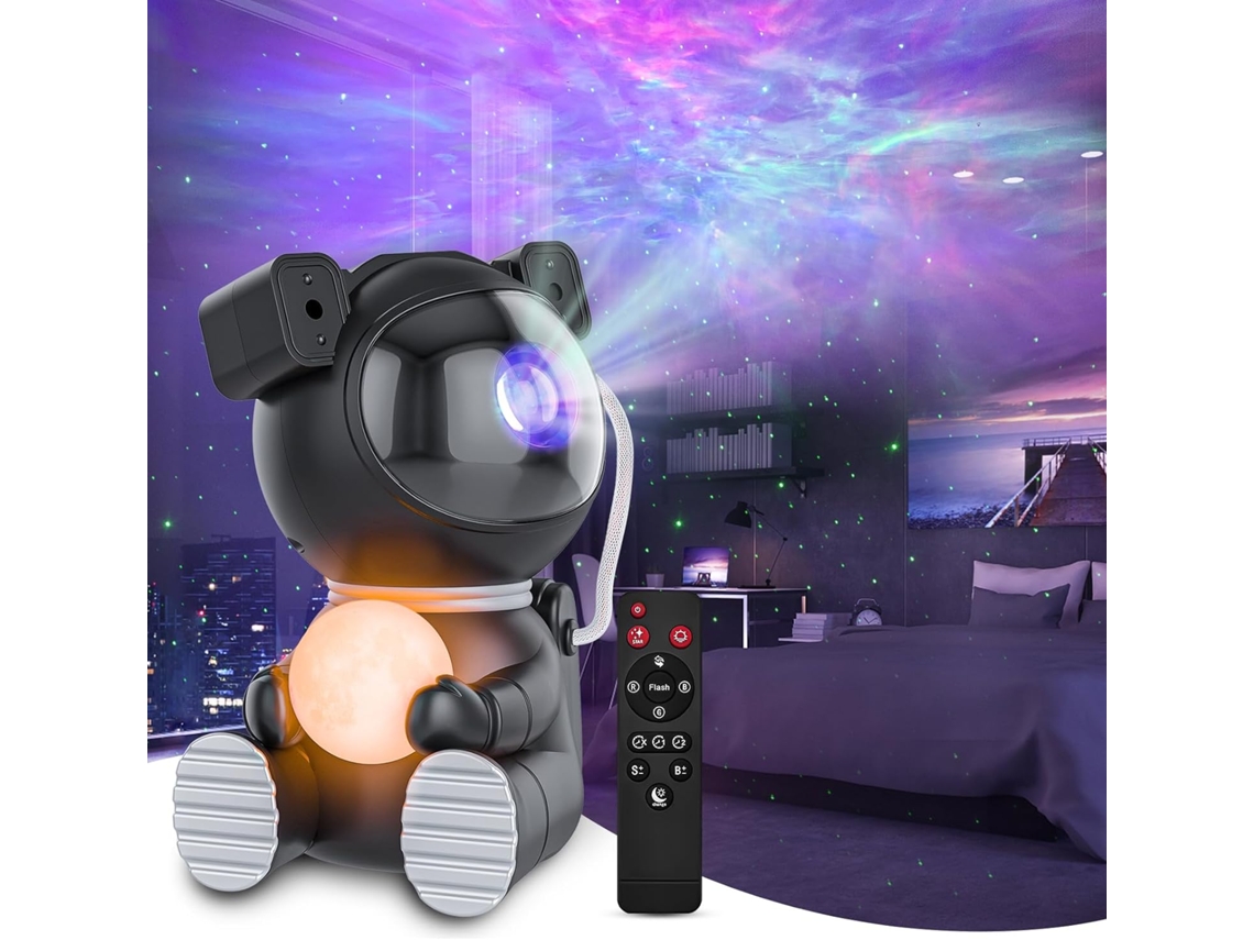 Projetor Astronauta Preto C/ Lâmpada Lunar Timer Controle Remoto P/ Decoração Quarto ZYBLSSBB