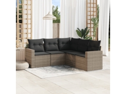 Vidaxl 5 Pcs Conjunto Sofás De Jardim C/ Almofadões Vime Pe Cinzento