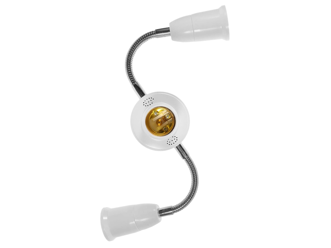 Adaptador De Lâmpada Flexível E27 Em Plástico Branco Com Extensão E Tripla