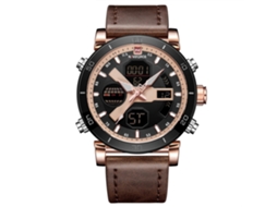Relógio Masculino de Quartzo Eletrônico com Pulseira de Couro 3atm À Prova D'água Rose Gold Black