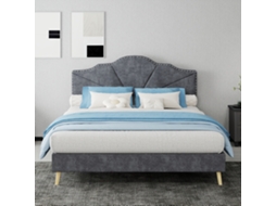 Cama Macia Minimalista Moderna, Cabeceira Confortável, 140x200 Cm, Cinza, Móvel Multifuncional Para Quarto, Cama Baixa Sem Pistão A Gás, Sem Colchão.