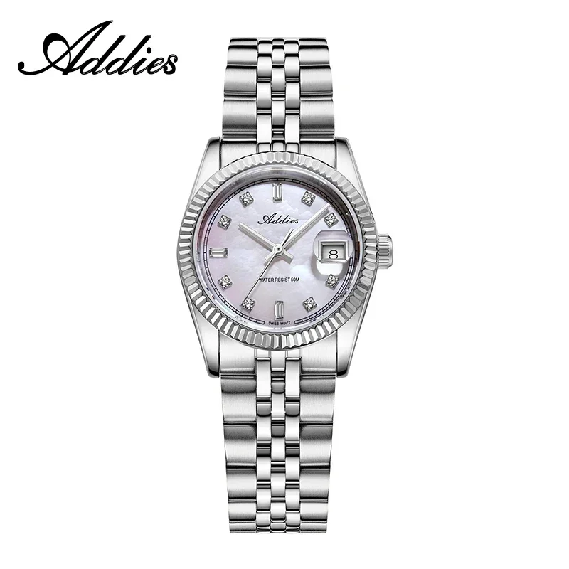 Relógio De Luxo Feminino Em Aço Prateado Com Cristal De Safira E Mecanismo De Quartzo.