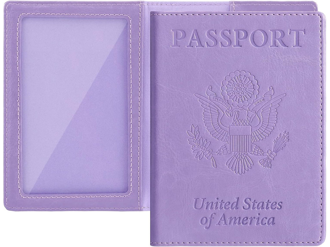 Conjunto De 2 Estojos Roxos Claros Para Passaporte E Carteira Vacinação, V