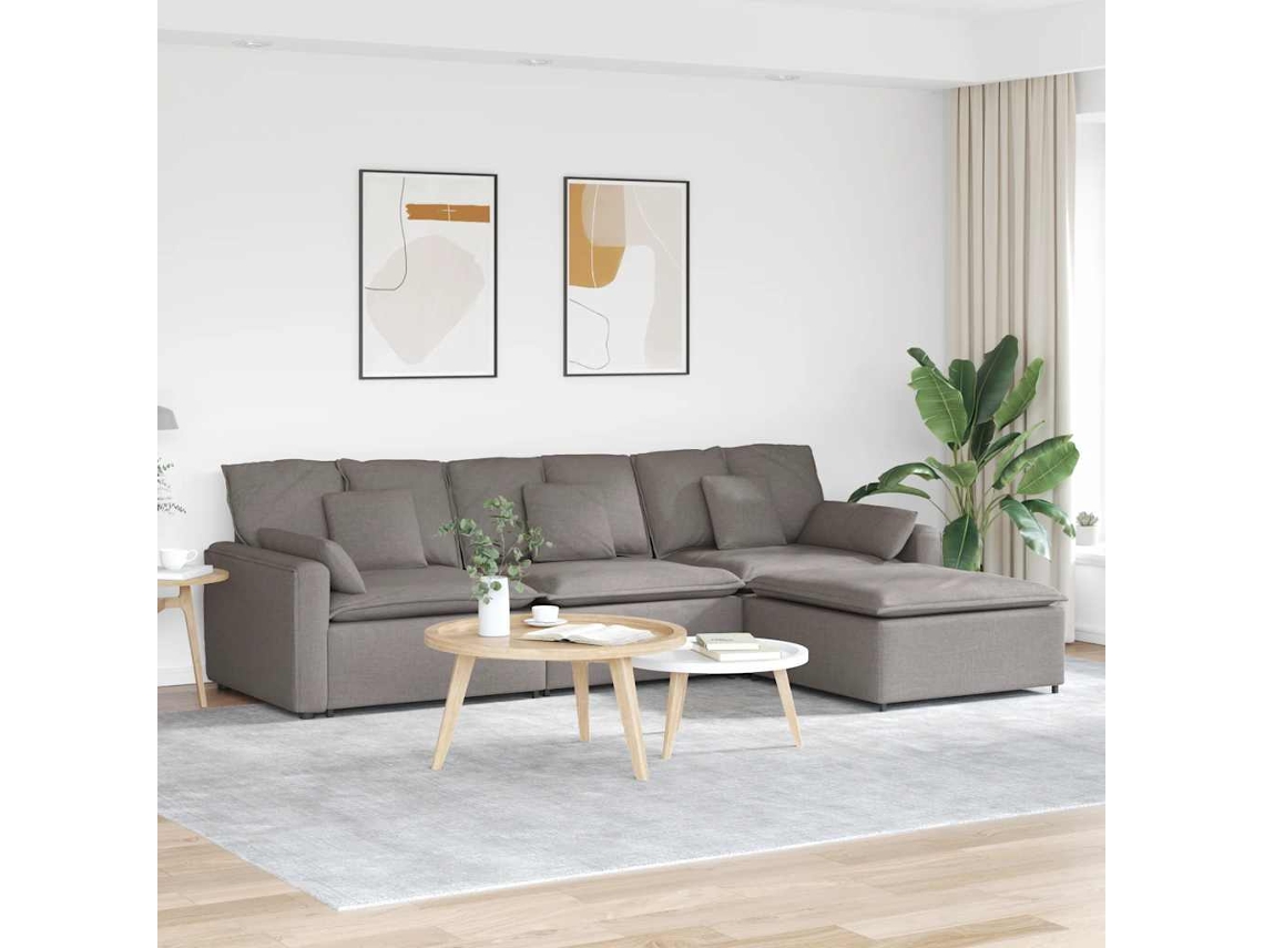 Vidaxl Sofá Modular Com Pufes E Almofadas Cinzento-acastanhado