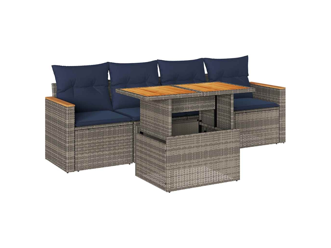 Conjunto de 5 Sofás de Jardim com Almofadões Vime Pe Cinzento MAISON EXCLUSIVE (5 pcs)