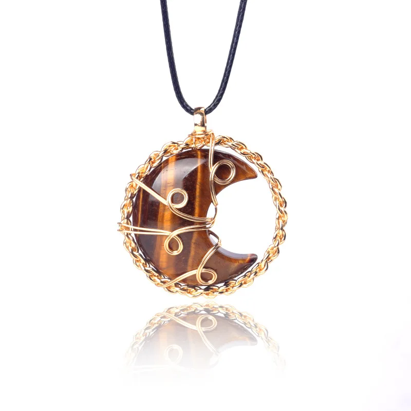 Colar Com Pingente De Lua Envolvida Em Obsidiana Natural (dourada), Colar Sagrado Dos Chakras