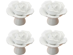 Conjunto De 4 Puxadores De Cerâmica Rosa Para Móveis, Com Detalhes Em Branco, Ideais Para Gavetas E Portas.