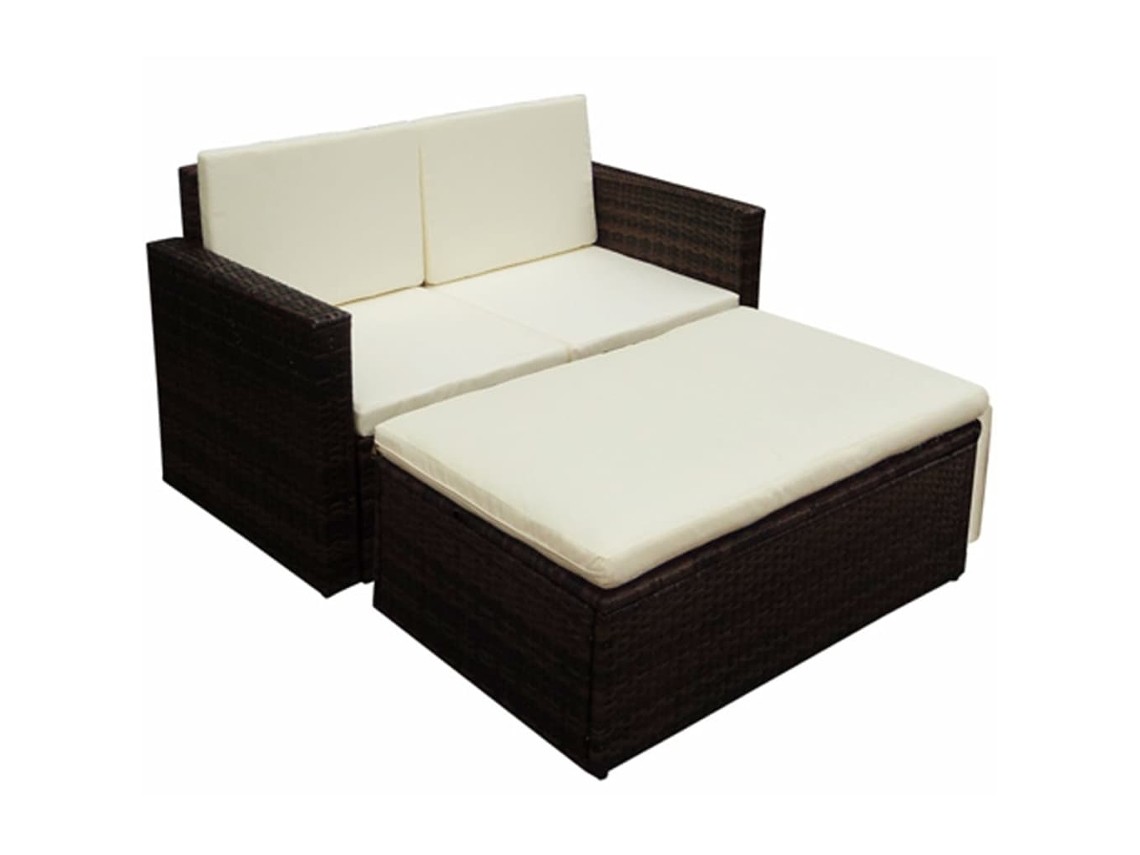 Vidaxl 2 Pcs Conjunto Lounge Jardim C/ Almofadões Vime Pe Castanho