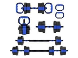 Conjunto De Haltere Ajustável De Treino De Peso 6 Em 1, Kettlebell De 20kg. Suporte De Flexão Barra De Peso Azul