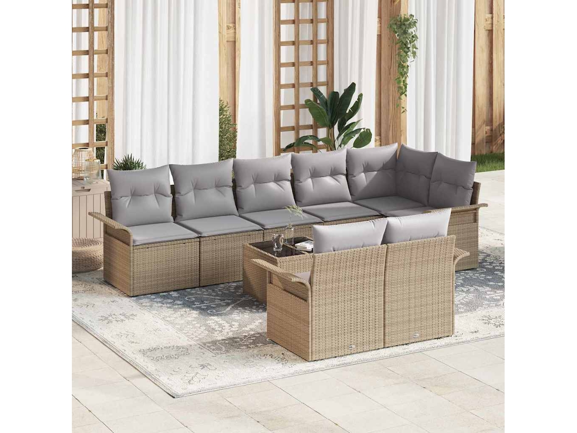 Vidaxl Conjunto De Sofá De Jardim 9 Unid. Bege Vime Pe