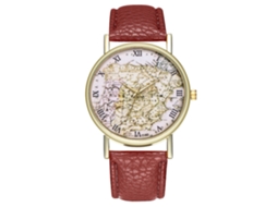 Reloj De Cuero Pu Para Hombres Y Mujeres Con Patrón De Mapa Reloj De Cuarzo Café