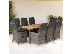 Vidaxl 9 Pcs Conjunto De Jantar P/ Jardim C/ Almofadões Vime Pe Cinza