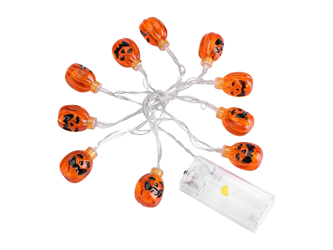 Luzes Led Abóbora Halloween Interior Bateria 1.5m Branco Quente