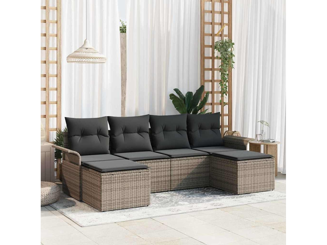 Vidaxl Conjunto de Sofá de Jardim com Almofada 6 Pcs Cinzeto Vime Pe