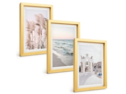 Composição De Quadros Na Paredeplantas, Ondas, Vista Para O Mar, Casas Moldura Dourada Quadros Para A Sala De Estar Espelharte (3 Peças 20x30 Cm)