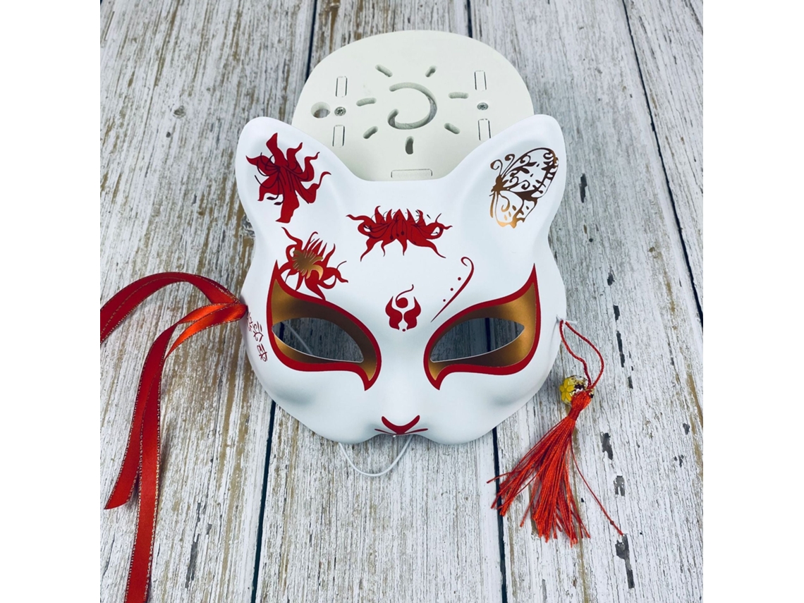 Máscara Japonesa Meio Rosto Pintada À Mão Gato Raposa Máscara Anime Demon Slayer Baile De Máscaras Festival De Halloween Cosplay Adereços