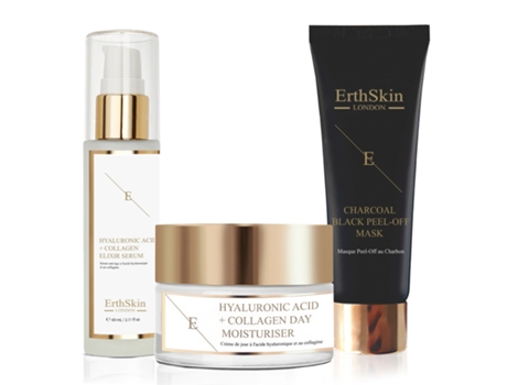 Kit Glow Dia Creme Hialurônico, Sérum Máscara Peel Off Ouro 24k Erth Skin London