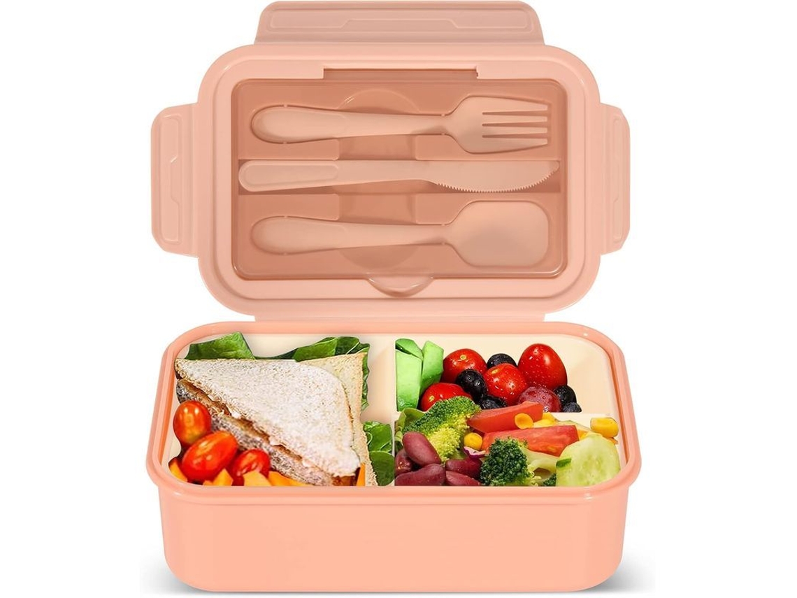 Caixa de Almoço Bento 1400ml com 3 Compartimentos, Sem BPA, Rosa | S/MARCA