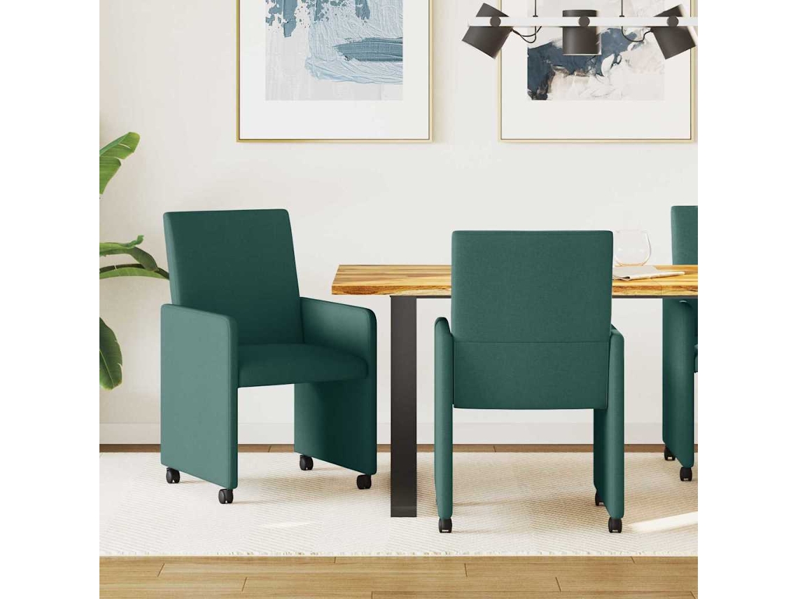 Vidaxl Cadeiras De Jantar Com Rodas 2 Unid. Tecido Verde Escuro