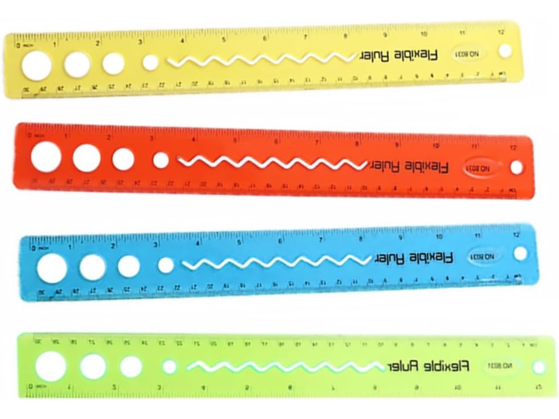 Régua Transparente E Flexível De 30 Cm, Conjunto De 4 Peças (vermelha