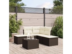 Vidaxl 6 Pcs Conjunto De Sofás Jardim C/ Almofadões Vime Pe Castanho