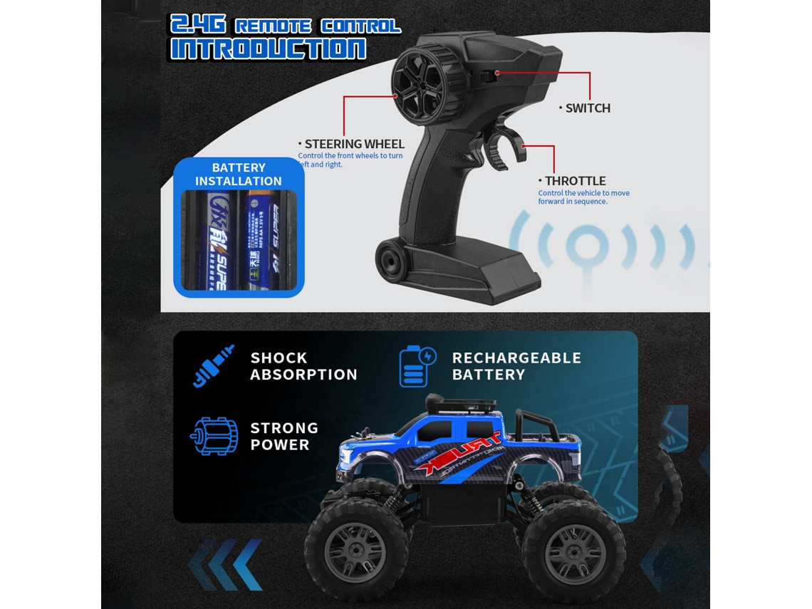 Carrinho De Controle Remoto Off-road 4wd 2.4ghz Carro De Escalada Com 2 Baterias Para Todas As Terras