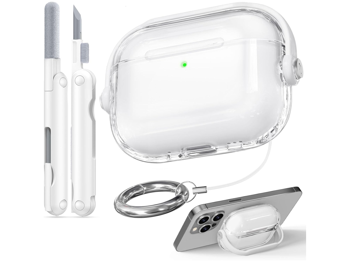 Capa Zruxe Para Airpods Pro 3 Transparente Com Suporte Para Telemovel E Kit De Limpeza (proteção Contra Quedas)