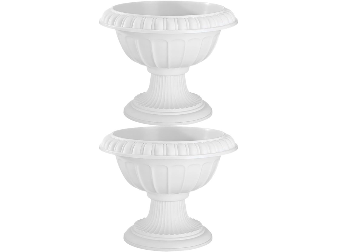Kit de 2 Vasos de Plástico Vintage Brancos em Estilo Romano com Design Retrô para Jardim e Paisagismo Externo CHABERLU