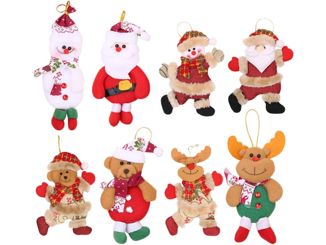 Conjunto 8 Enfeites Natal Tecido Formatos Desenhos Animados Leves Portáteis Ideais Festas Meninos Meninas GOKOCO