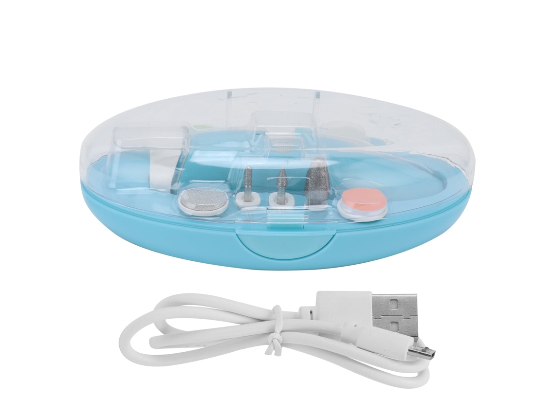 Primerox lixa Elétrica de Unhas para Bebê Kit de Manicure Infantil com 6 Cabeças para Bebês Toddlers Azul Claro