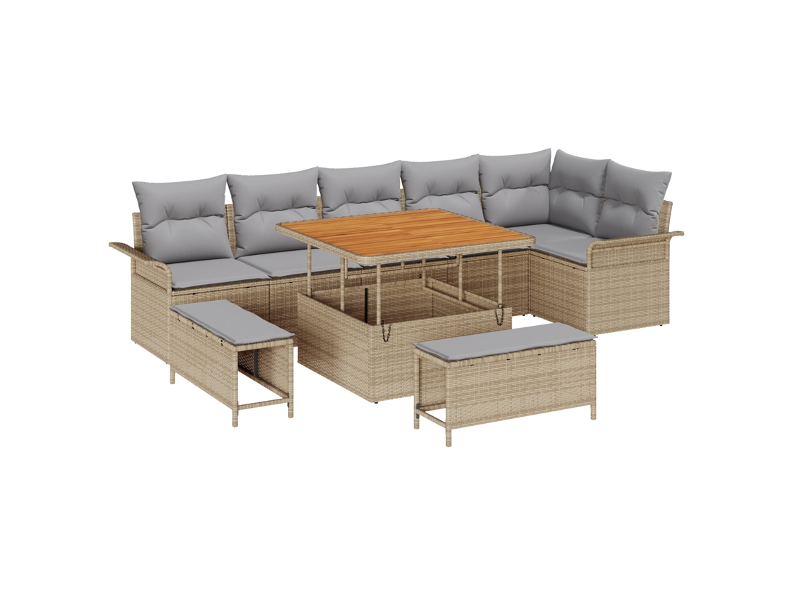 Conjunto 9 Sofá De Jardim Vidaxl Bege Vime Pe (100 X 100 X 71 Cm)