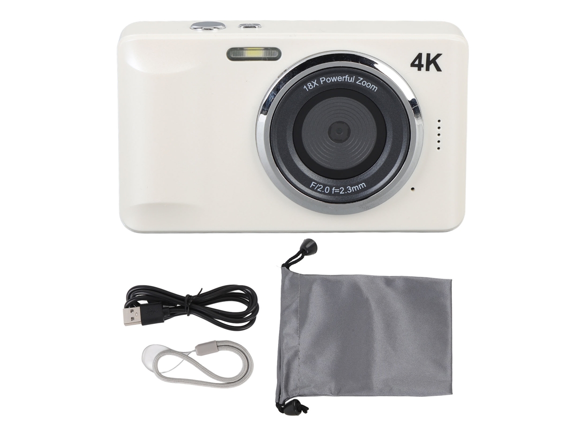 Câmera Digital Compacta 4k 64mp Com Foco Automático, Zoom 18x, Tela De 2.8 Polegadas, Ideal Para Viagens, Branca
