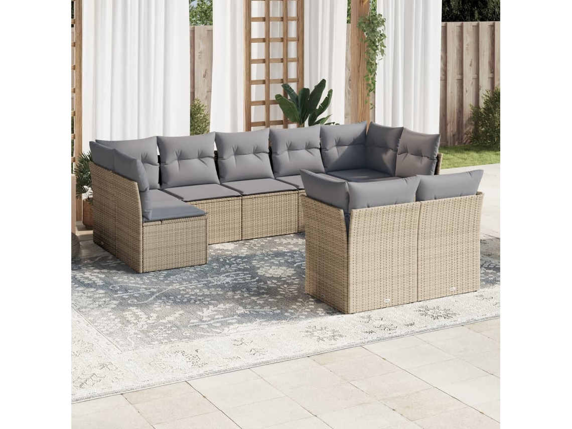 Vidaxl 9 Pcs Conjunto de Sofás P/ Jardim com Almofadões Vime Pe Bege
