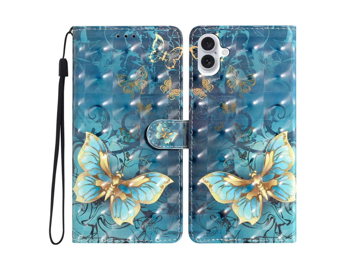 Capa Em Couro Pu Para Apple Iphone 16 - Borboleta
