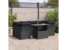 Vidaxl 7 Pcs Conjunto De Sofás P/ Jardim C/ Almofadões Vime Pe Preto