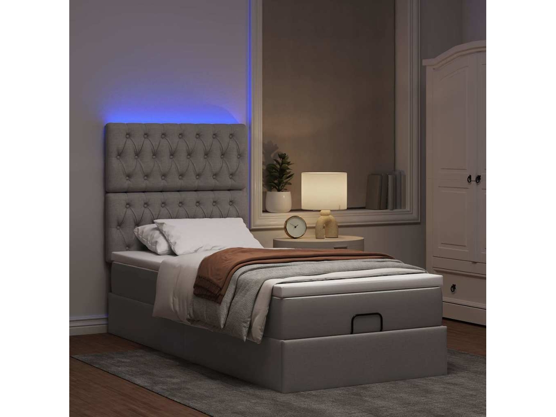 Cama Otomana com Colchão Leds Tecido Cinza Acastanhado MAISON EXCLUSIVE (90x200 cm)