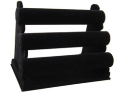 Suporte De Três Níveis Para Exibir Joias, Colares, Pulseiras E Relógios - Preto Discreto