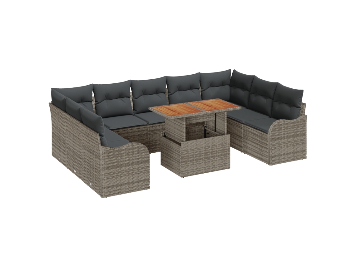 Conjunto 10 Conjunto De Móveis De Jardim Vidaxl Cinzento Vime Pe (100 X 55 X 73 Cm)