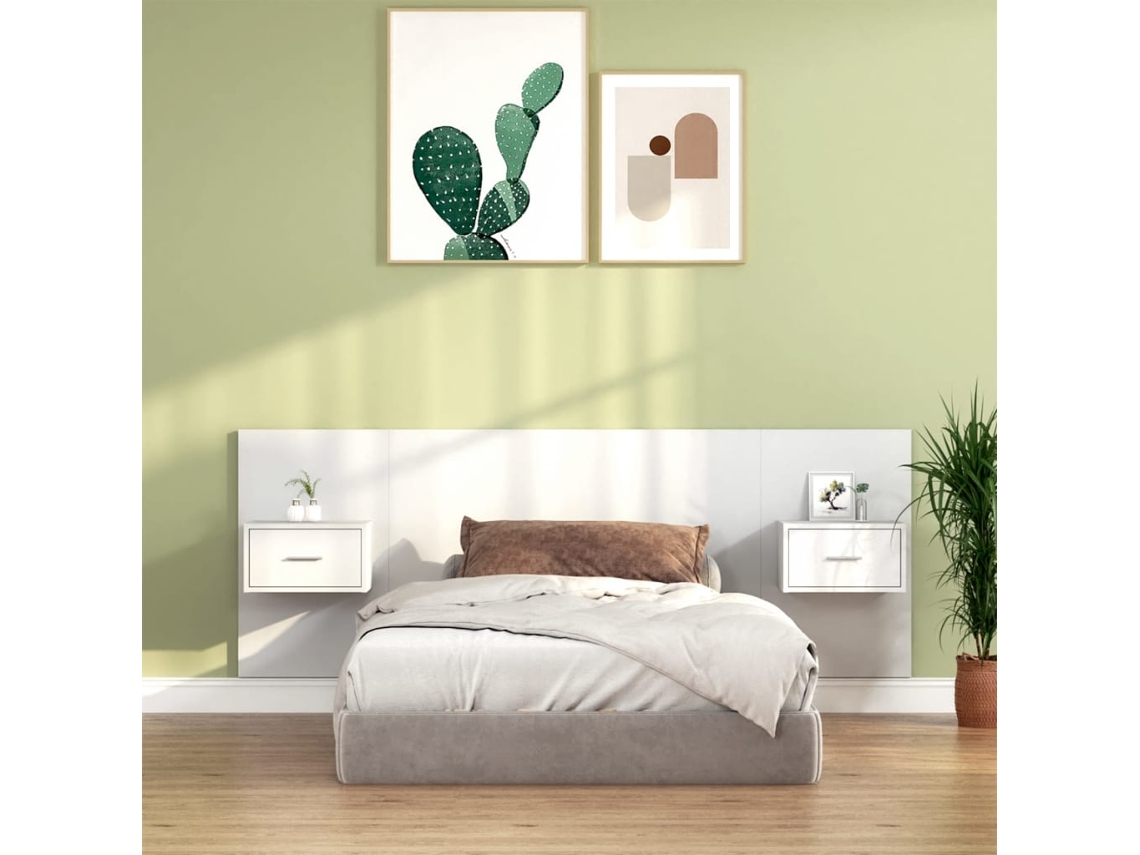 Vidaxl Cabeceira Cama + Armários Madeira Processada Branco