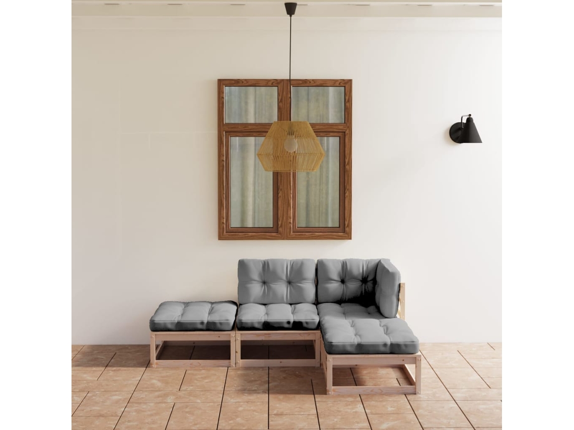 Vidaxl 4 Pcs Conjunto Lounge De Jardim C/ Almofadões Pinho Maciço